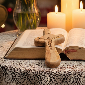 Comfort Pocket Cross Crucifix , 4.3" Olive Wood from Holy Land