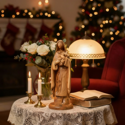 religious olive wood statue from Bethlehem hand carved, 8.7 inch front view of the wood masterpiece