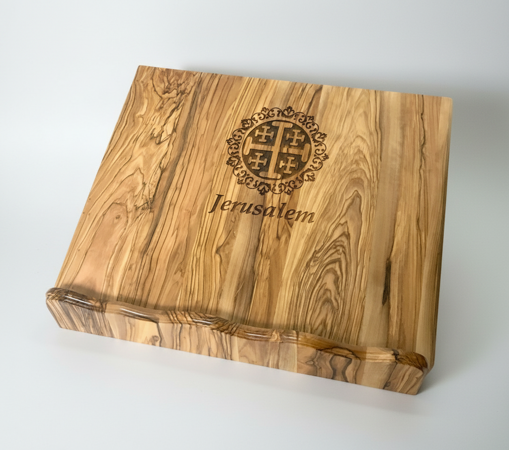 Jerusalem Cross olive wood cross from Bethlehem hand carved, front view of the olive wood masterpiece