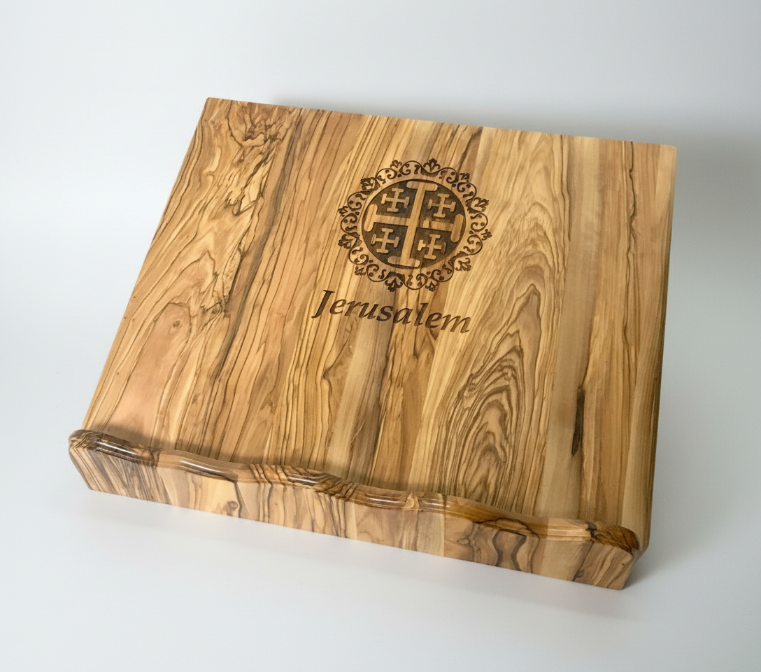 Jerusalem Cross olive wood cross from Bethlehem hand carved, front view of the olive wood masterpiece