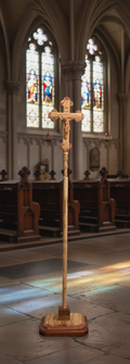 Processional Catholic Church Crucifix, Olive Wood Hand Carved