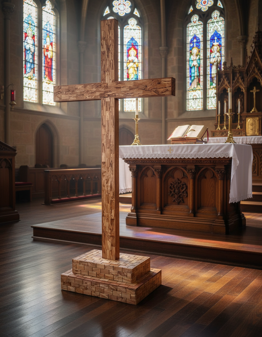 Church Altar Cross, Standing with Base, 85.8", Holy Land Olive Wood