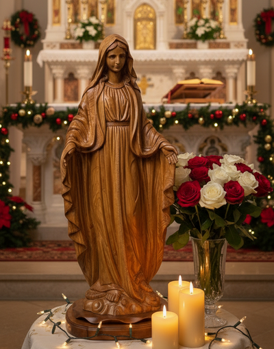 Our Lady of Grace, Virgin Mary Masterpiece, Extra Large 46" Carving Sculpture from Holy Land Olive Wood