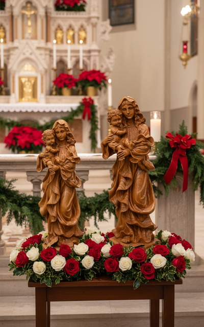 Virgin Mary Holding Baby Jesus Statue, 37" Carved Masterpiece for Church