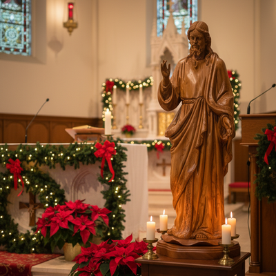 Jesus Christ Giving Blessing, 30.7" Masterpiece Wooden Church Sculpture