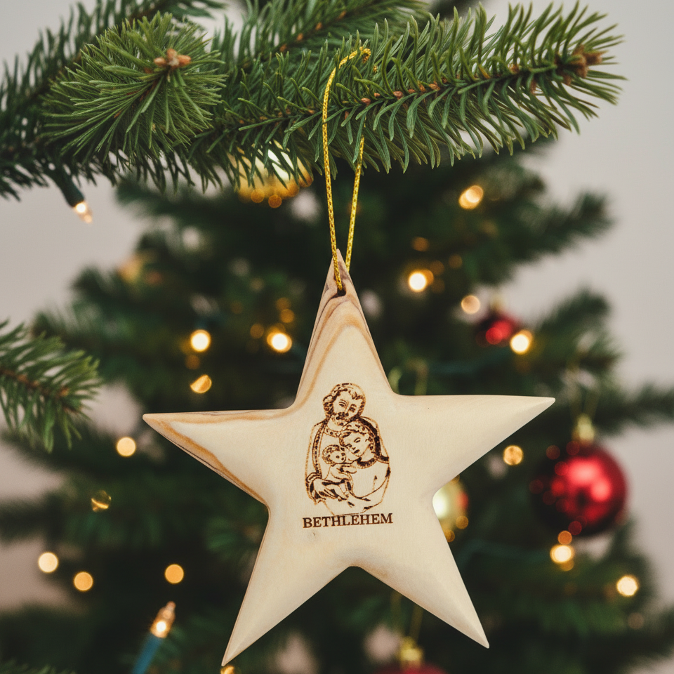 Star Ornament Olive Wood from Bethlehem