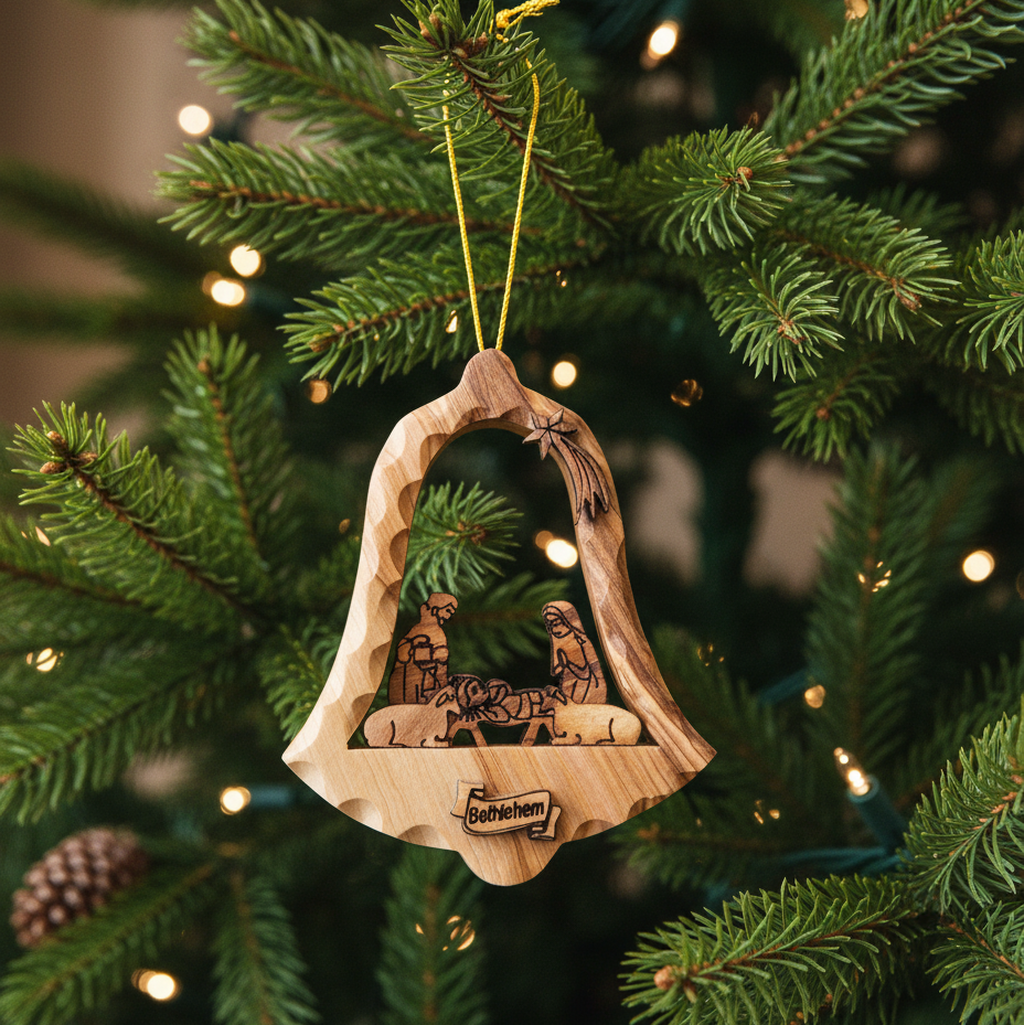 Nativity Scene Bell Ornament Olive Wood from Bethlehem