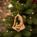 Olive wood nativity scene hand carved in Bethlehem, front view of the olive wood masterpiece