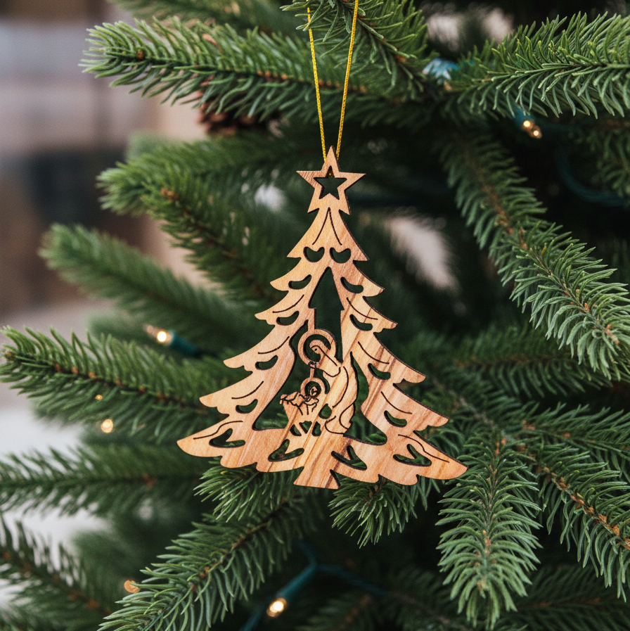 Christmas Tree Ornament, Olive Wood from Bethlehem