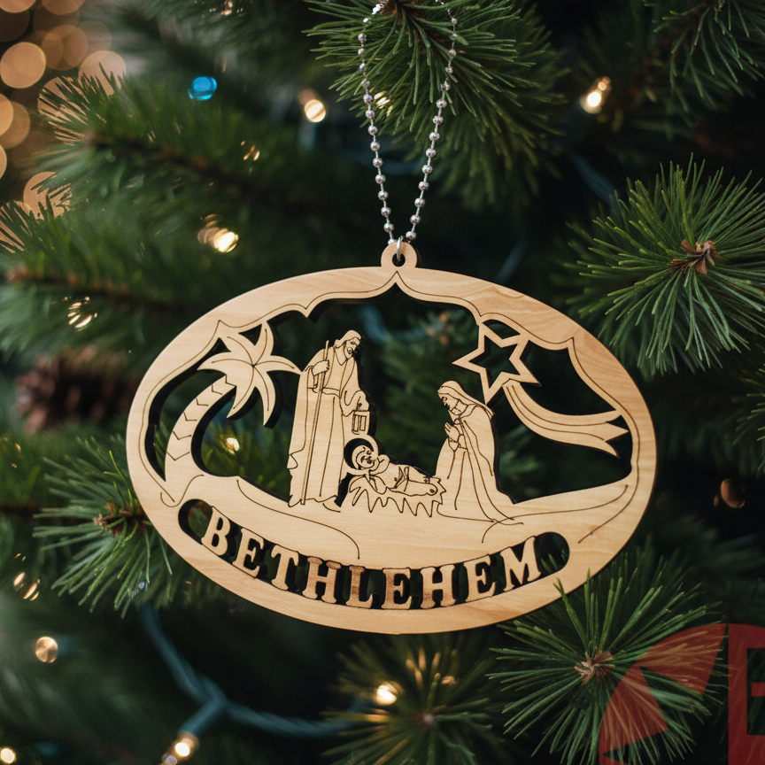 Nativity Scene Olive Wood Christmas Ornament