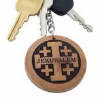 Jerusalem Cross Keychain, Olive Wood from Holy Land