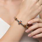 Bracelet with Orange Birthstones, Wood Oval 9*6 mm Beads