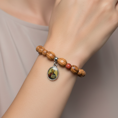 Olive wood rosary hand made in Bethlehem Holy Land, front view of the olive wood masterpiece