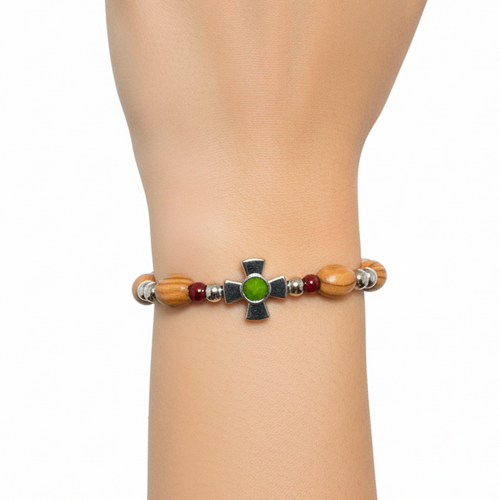 Olive wood rosary hand made in Bethlehem Holy Land, front view of the olive wood masterpiece