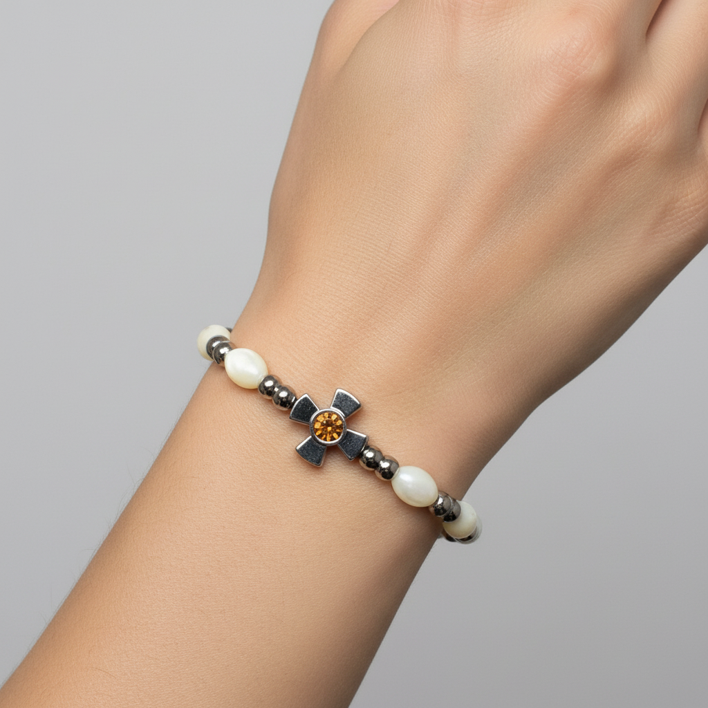 Mother of Pearl Bracelet 8 x 6mm Beads Citrine Crystal Stone