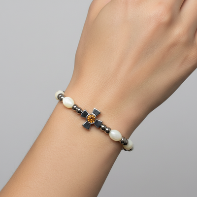 Mother of Pearl Bracelet 8 x 6mm Beads Citrine Crystal Stone