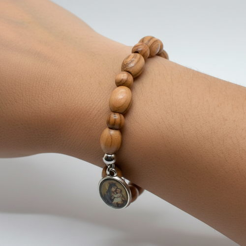 Olive wood rosary hand made in Bethlehem Holy Land, front view of the olive wood masterpiece