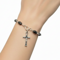 Bracelet with Latin Cross Pendant, Hematite Stone 8x 5mm