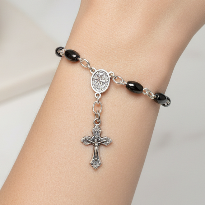 Hematite Bracelet with Roman Cross Pendant