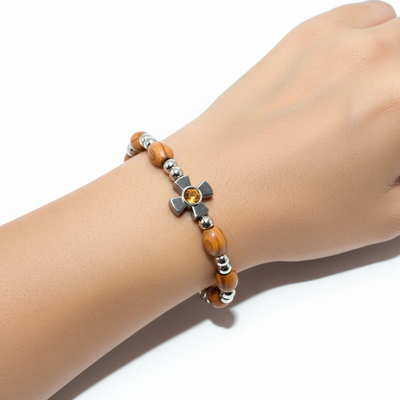 Bracelet with Citrine Birthstones, Wooden Oval 9*6 mm Beads