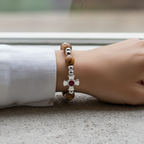 Bracelet with Garnet Birthstones, Olive Wood Oval 9*6 mm Beads