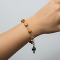 Olive wood rosary hand made in Bethlehem Holy Land, front view of the olive wood masterpiece
