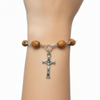 Rosary Bracelet with Crucifix Pendant, Wooden 8*6 mm
