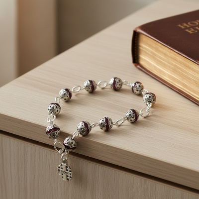 Prayer Bracelet Rosary Purple Crystal Beads