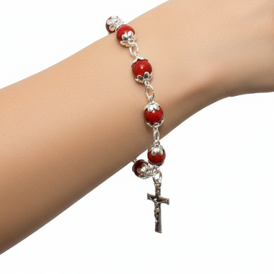 Rosary Bracelet, Coral Stone Beads 6mm