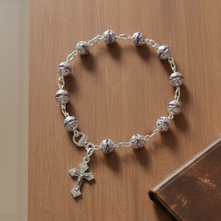 Prayer Rosary, Purple Crystal Beads
