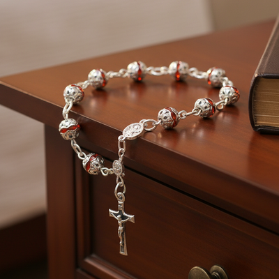 Orange Crystal Prayer Bracelet 6mm Beads