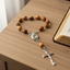 Finger Rosary with Latin Cross, Wooded 6 x 9mm Beads