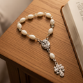 Finger rosary hand made in Bethlehem Holy Land, front view of the olive wood masterpiece