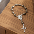 Finger rosary hand made in Bethlehem Holy Land, front view of the olive wood masterpiece