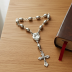 Finger rosary hand made in Bethlehem Holy Land, front view of the olive wood masterpiece