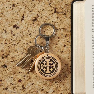 Jerusalem Cross Keychain, Olive Wood