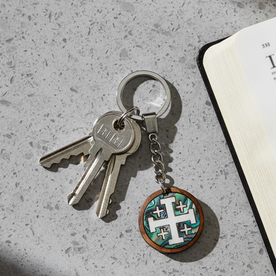 Mother of Pearl Cross, Christian Keychain, Olive Wood from Bethlehem