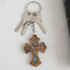 Mother of Pearl Cross Christian Keychain, Olive Wood from Bethlehem