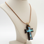 Olive Wood Cross Necklace with Blue-Green Mother of Pearl inlay