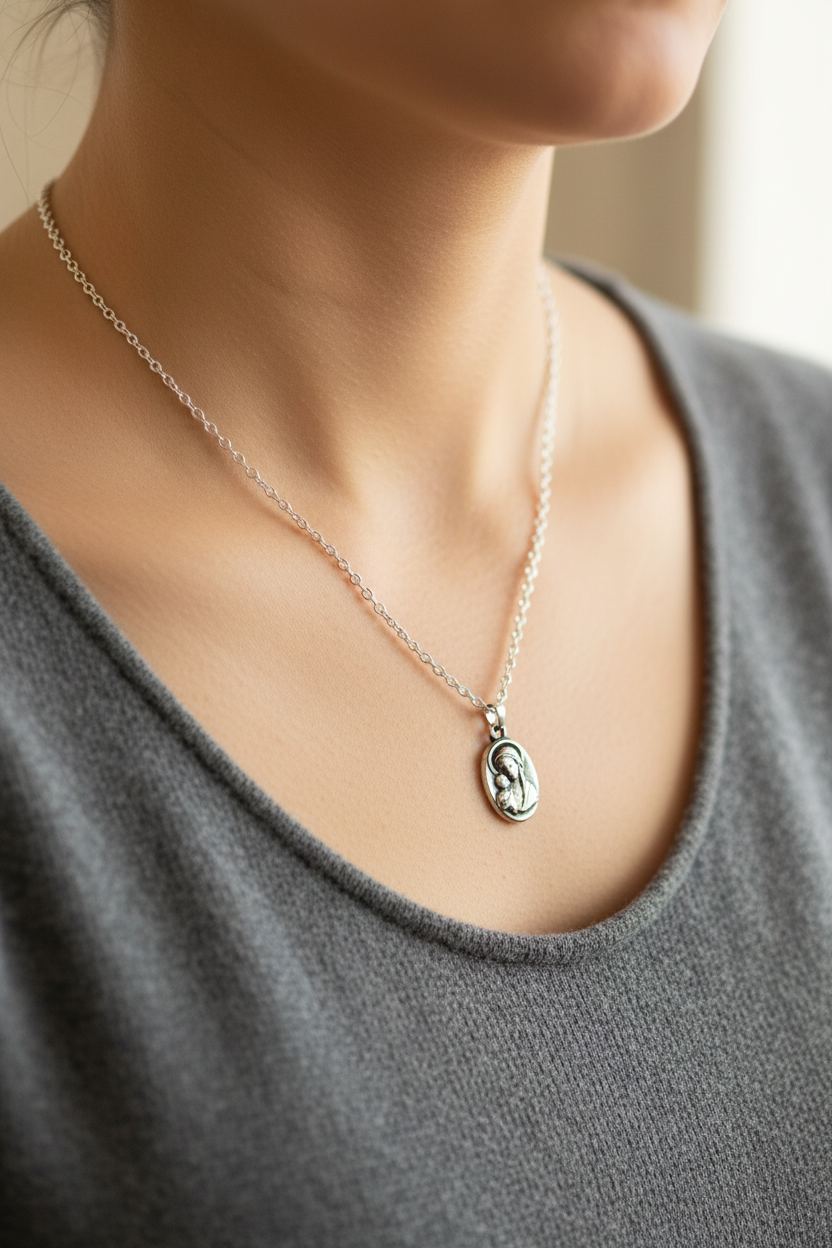 Mary w/ the Child Jesus Christ Pendant