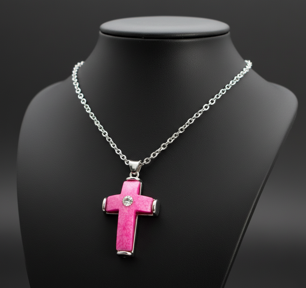 Pink Cross Pendant Birthstones