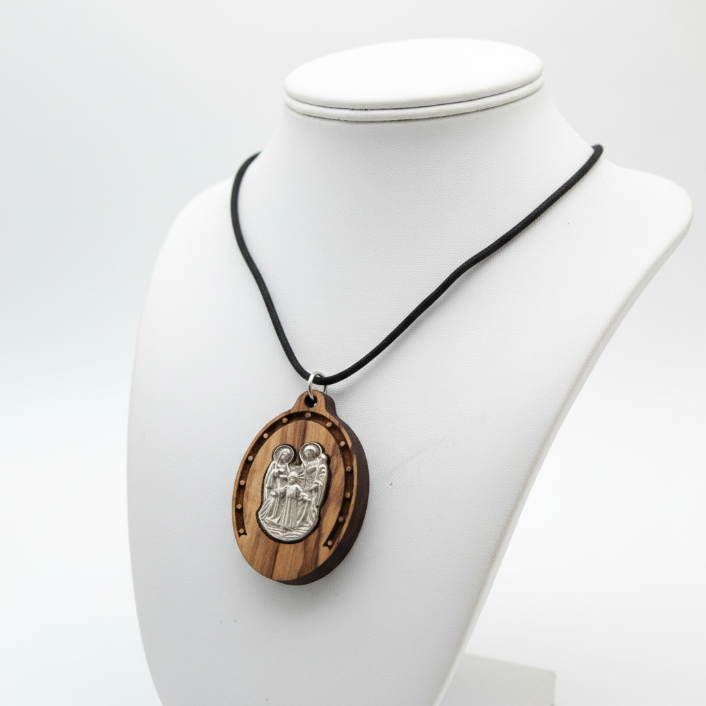 Olive Wood Holy Family Pendant