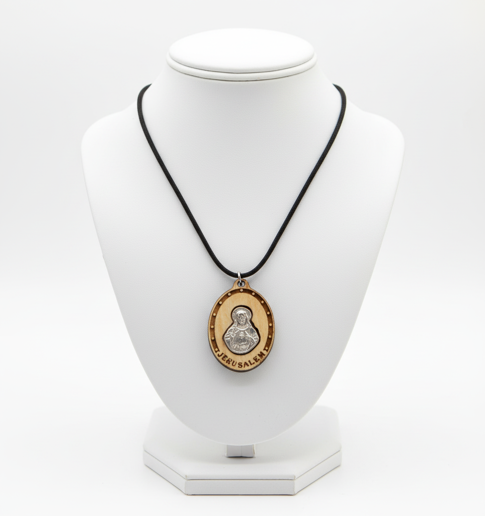 Olive Wood Sacred Heart of Jesus Pendant