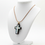 Olive Wood Cross Necklace with White, Blue-Green Mother of Pearl