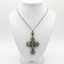 Jerusalem Cross Necklace with a Bead (Olive Wood and Colorful Abalone)