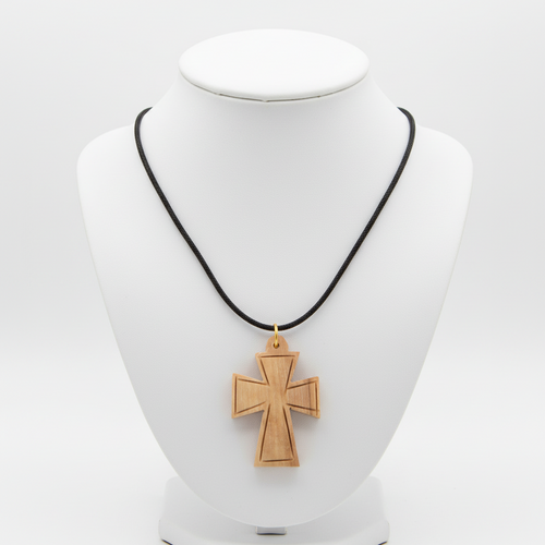 Religious jewelry hand made in Bethlehem Holy Land, front view of the olive wood masterpiece