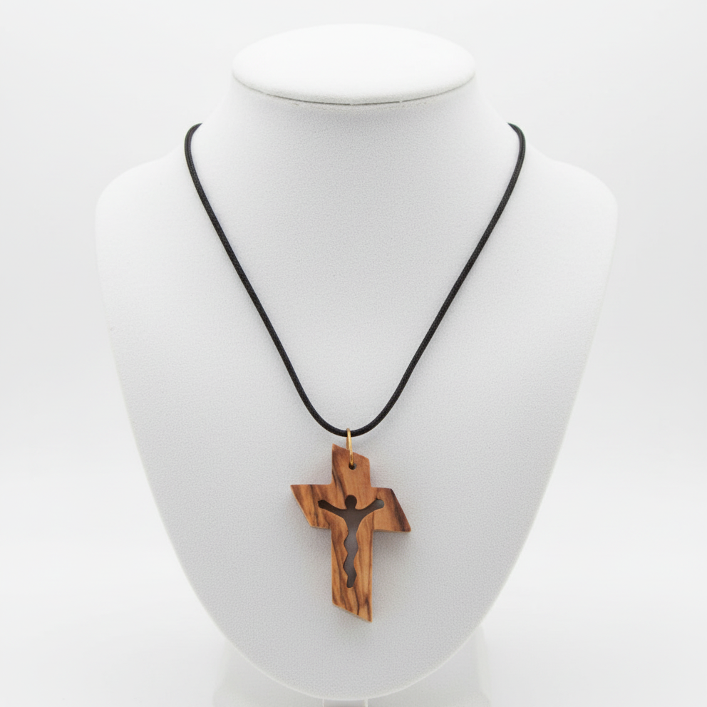 Engraved Olive Wood Cross Necklace