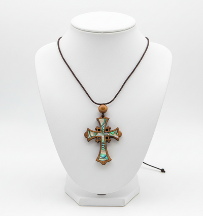 Mother of Pearl Jerusalem Cross Necklace with Bead