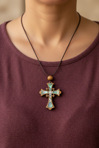 Mother of Pearl Jerusalem Cross Necklace with Bead