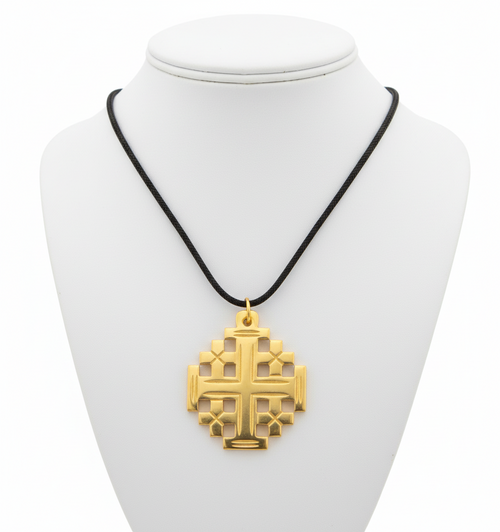 Religious jewelry hand made in Bethlehem Holy Land, front view of the olive wood masterpiece